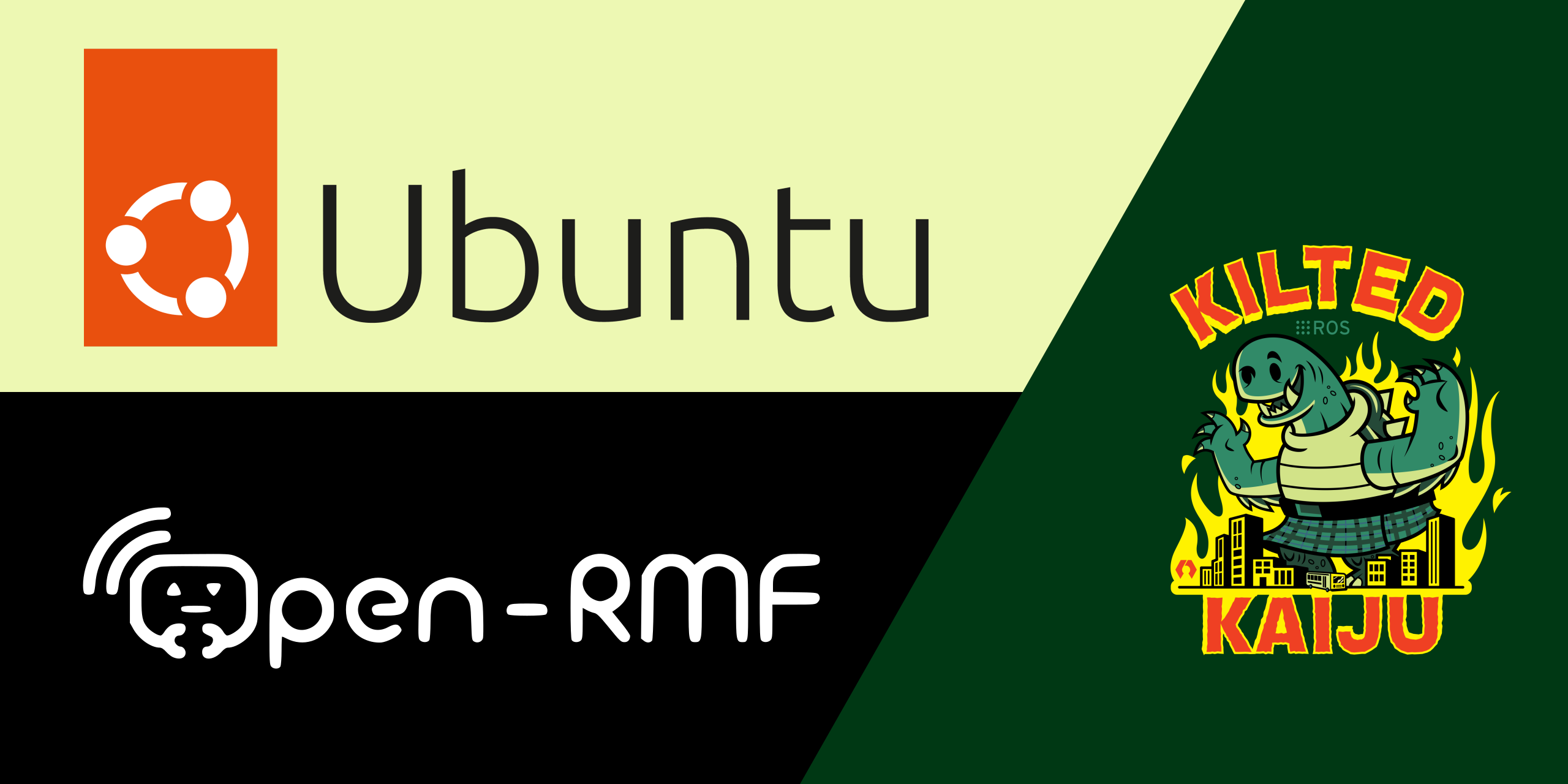 Ubuntu, ROS, and Open-RMF logos