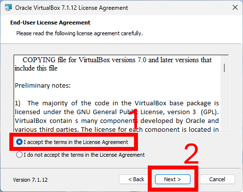 Screenshot of running the installer