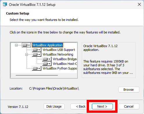 Screenshot of running the installer