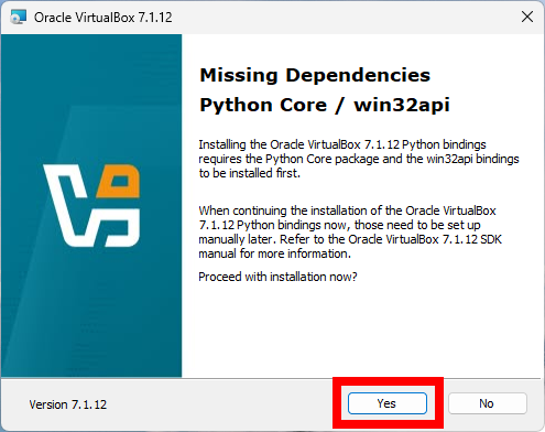 Screenshot of running the installer