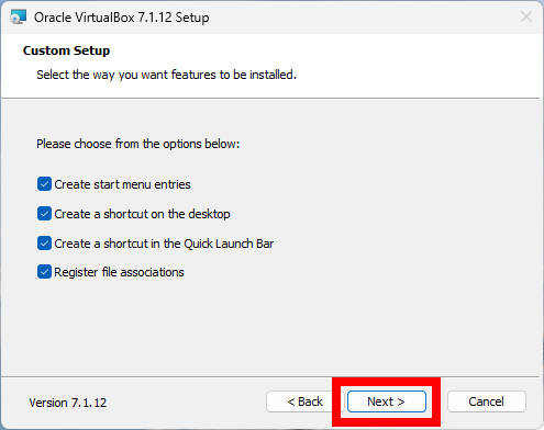 Screenshot of running the installer